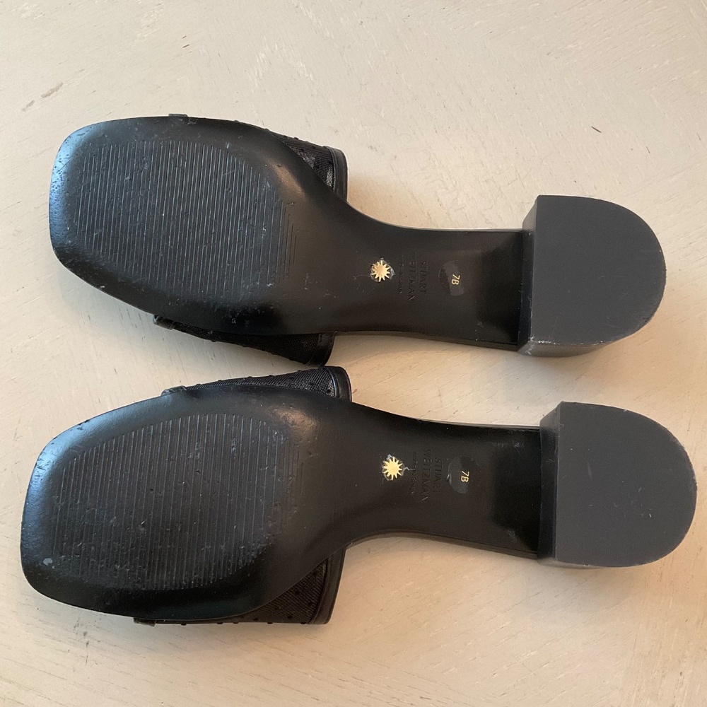 Stuart Weitzman Cayman 35 Block Slide sandals heels size 7 Black Leather - Picture 4 of 5